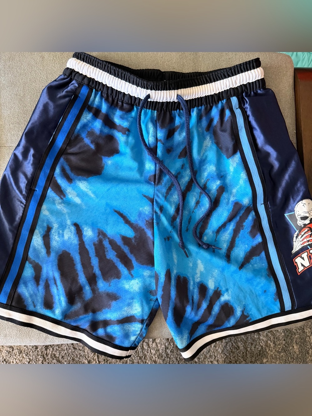 Nike DNA Frenzy Basketball Shorts Mens small Blue Tie Dye Skeleton Dri-Fit
